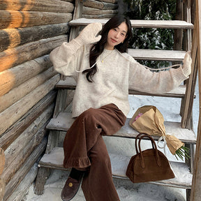 ZhiKnit Women's 2025 Fall Sweaters Casual Crew Neck Long Sleeve Pullover Tops Ribbed Knit Loose Fit Winter Clothes