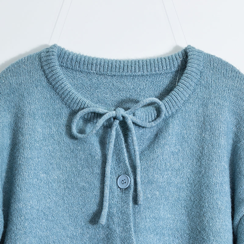 ZhiKnit  Women's Front Strap Bow Cardigan Sweater Thick Loose Coarse Knitted Long Sleeve Fashion Autumn/Winter Jacket Coat