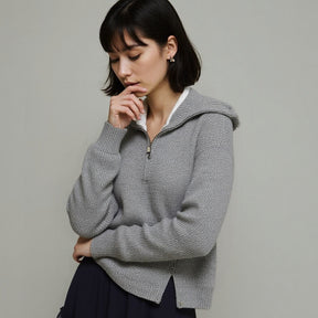 ZhiKnit Quarter Zip Pullover Sweaters for Women Trendy V Neck Long Sleeve Fall Sweaters Solid Knit Chunky Sweater