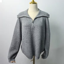 ZhiKnit Quarter Zip Pullover Sweaters for Women Trendy V Neck Long Sleeve Fall Sweaters Solid Knit Chunky Sweater