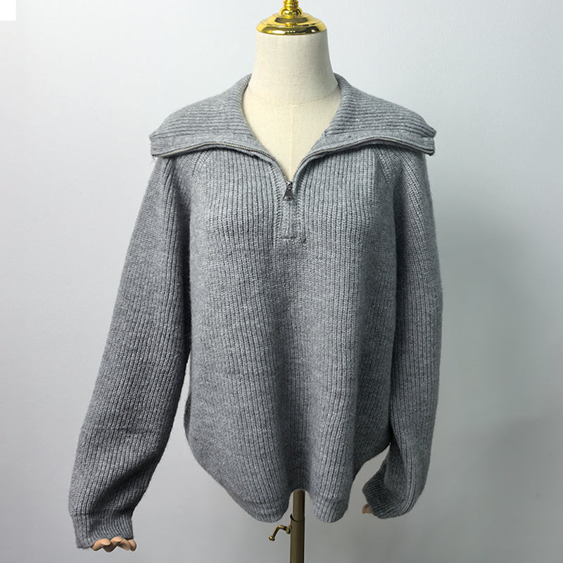 ZhiKnit Quarter Zip Pullover Sweaters for Women Trendy V Neck Long Sleeve Fall Sweaters Solid Knit Chunky Sweater