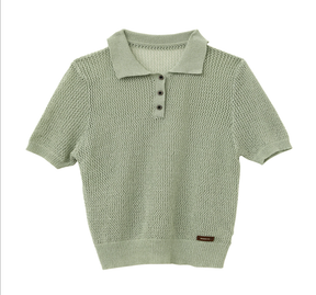 ZhiKnit  Women's Solid Casual Loose Simple Office Pullover Short Sleeve Knit Lapel Tops