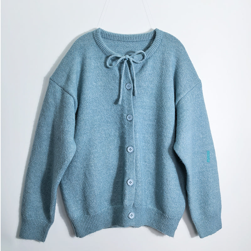 ZhiKnit  Women's Front Strap Bow Cardigan Sweater Thick Loose Coarse Knitted Long Sleeve Fashion Autumn/Winter Jacket Coat