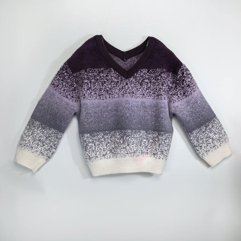 Women's Striped Colorful Sweater Long Sleeves V territory CrewNeck